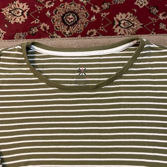Isaac Mizrahi Olive Green and White Stripe 3/4 Sleeve Top Size 2X (TD) - Picture 2 of 4